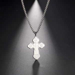 Polished 304 stainless steel orthodox cross necklace with religious relief engraving