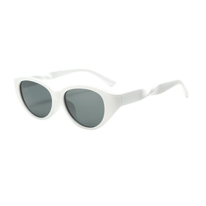 Fashion cat eye sunglasses with twisted spiral temples and dark grey lenses for UV protection