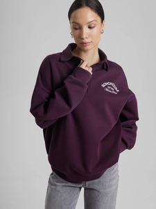 Deep purple oversized Polo collar sweatshirt with SOHOHOUSE letter print for women