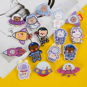 Cute Cartoon Astronaut Acrylic Brooch Pin Kawaii Space Bear Rocket UFO Badges For Backpack Clothing Decoration Accessories