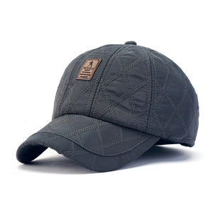 Quilted winter baseball cap for men with ear protection in charcoal grey finish