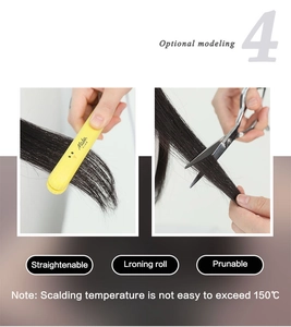 Guide showing straightenable and heat resistant long wavy synthetic wig up to 150°C
