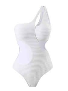 Weißer One-Shoulder-Badeanzug mit Rippenstruktur und seitlichem Cut-out-Ring