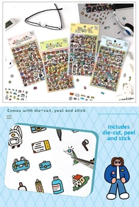 Detail of pre-cut decorative cartoon stickers for DIY journals and phone cases