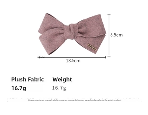 Detailed size specifications for the handmade pink velvet bow hair clip with measurements