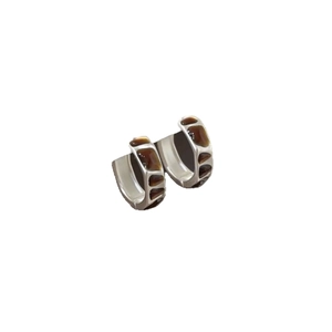 Vintage geometric round hoop earrings with brown enamel finish on silver-tone metal