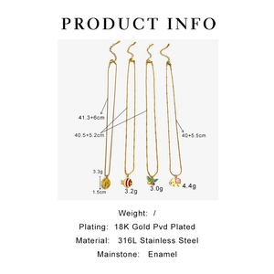 Detailed specifications for stainless steel enamel animal necklaces with size and weight info