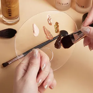 Professional clear acrylic makeup mixing palette with thumb hole for foundation blending