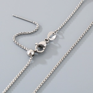 Adjustable silver 18k box chain necklace with lobster clasp and slider bead closure