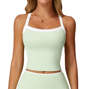 Soutien-gorge de sport yoga vert clair à fines bretelles et bordures blanches
