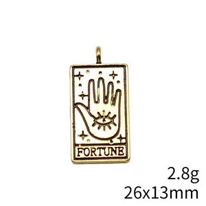 Detailed macro view of bronze tarot fortune pendant with eye and palm symbols
