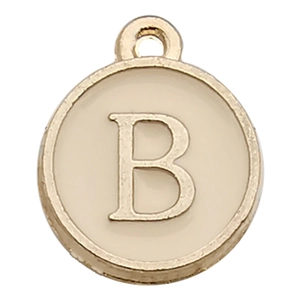 DIY jewelry charm with gold-framed cream enamel and round letter B alphabet pendant