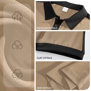 Men's casual loose polo shirt in khaki with black spliced collar and sleeve details