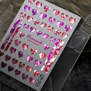 TENSOR heart nail art stickers EM-012 with gold plating and laser diamond texture