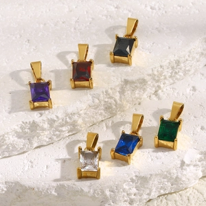 Pendentif Zircon Rectangle Plqué Or 18K Acier Inoxydable Géométrique Coloré Accessoire Bijoux Pour Femmes