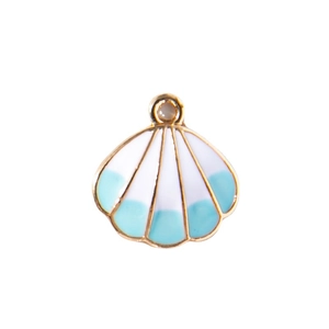 Ocean style blue and white enamel shell pendant with gold alloy trim for DIY jewelry