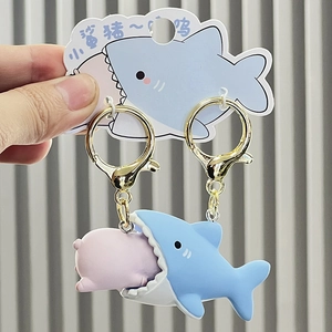 Creative Shark Pig cartoon keychain with golden metal lobster clasp and matte soft rubber