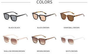 Detail view of square frame sunglasses with silver arrow metal rivets in various colors