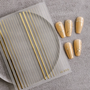 Golden line geometric nail art stickers M-055 with 3D metallic texture for manicure