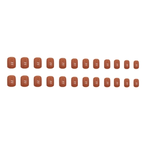 Solid brick red press-on nails in medium square shape with glossy polished finish