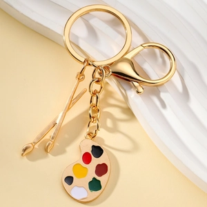Creative gold palette and paintbrush metal keychain pendant for art lovers and artist gifts