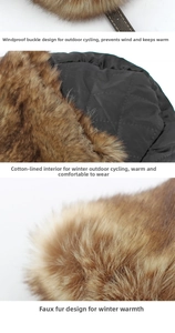 Detail der Winter-Fliegermütze mit braunem Kunstfell, Kinnriemen und Steppfutter
