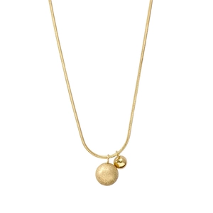 Minimalist gold titanium steel necklace featuring matte and polished double beads on snake chain