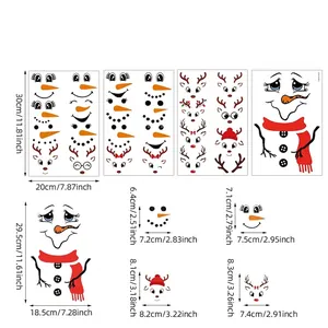 Detailed size chart for Christmas snowman and reindeer PVC stickers 30x20cm 4-sheet set