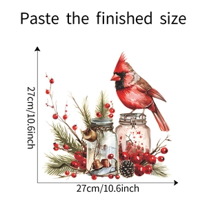 Détail montrant la taille finie du sticker mural oiseau de Noël, format 27cm x 27cm