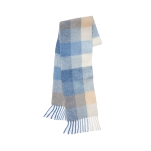 Écharpe à carreaux douce en bleu clair et beige avec franges pour femme en hiver