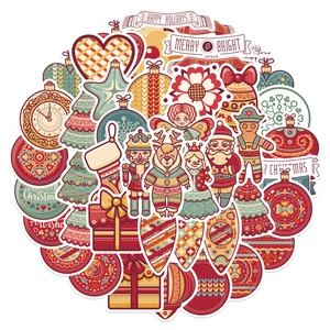 Set of 48 waterproof Christmas graffiti stickers with vintage holiday illustration designs