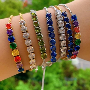 Adjustable tennis bracelet set with colorful round zircon stones for women