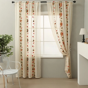 Christmas Lace Door Curtains Embroidered Bells Holly Berries Semi Transparent Polyester American Style Holiday Decor