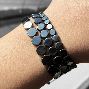 Men's vintage hematite stone bracelets set with black polished energy beads