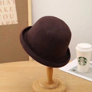 Classic dark brown wool cloche hat for women with retro dome shape and curled brim