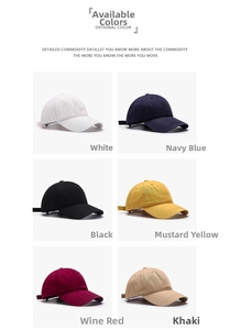Classic cotton baseball cap shown in six essential colors with adjustable strap