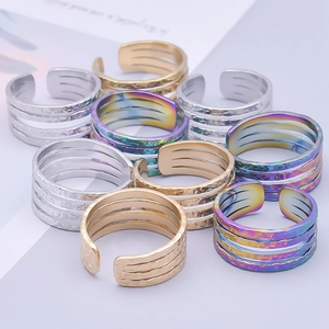 Stacked minimalist 304 stainless steel open rings in gold, silver and rainbow colors