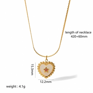 18k gold plated heart pendant necklace with star and moon shell detail for women