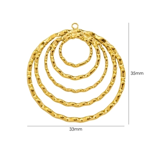 Ciondolo tondo vintage 35mm in acciaio inossidabile placcato oro 14K martellato
