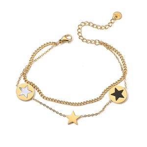 Detailed shot of double-layer stainless steel star charms with white and black inlay