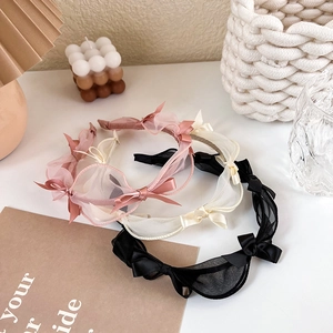 Sweet ribbon bow headbands in pink, cream, and black with delicate lace and mesh fabric