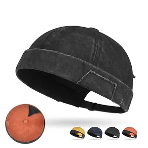 Chapeau Docker En Coton Lavé Rétro Bonnet Marin Sans Bord Patchwork Distressed Réglable Hip Hop Streetwear Landlord Hat