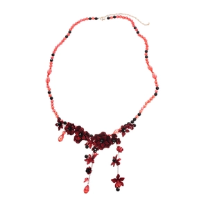 Acrylic floral fringe waist chain featuring deep red petals and black beaded accents