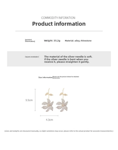 Detailed size view of floral rhinestone earrings with silver needle measurement specifications