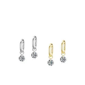 Elegant S925 sterling silver drop hoop earrings with sparkling round zircon in gold and silver