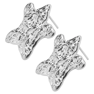 Detailed view of 304 stainless steel earrings with irregular hammered texture finish