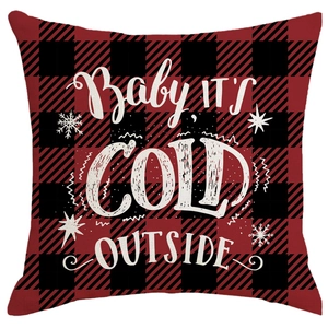 Christmas Buffalo Plaid pillow cover with Baby IT'S COLD OUTSIDE print and snowflakes