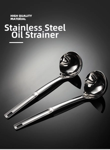 Polished 304 stainless steel oil separator spoons with long handles and hang holes