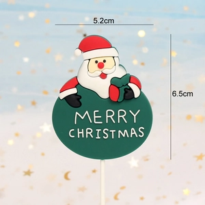 Soft PVC Santa Claus cake topper decoration with Merry Christmas text for holiday desserts