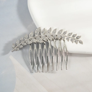 Silver leaf hair comb with rhinestones for bridal wedding hair accessories